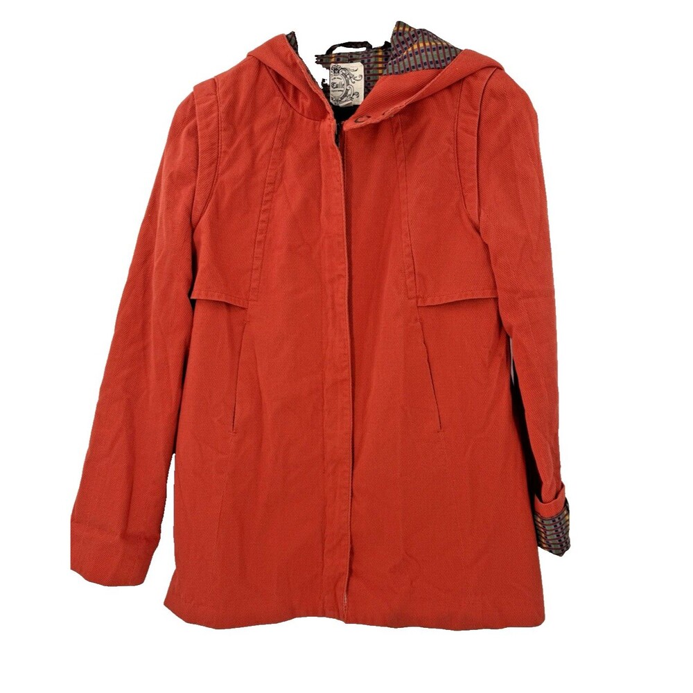 Vintage Tulle Orange Hooded Long Sleeve  Plaid Lined Jacket Size SMALL
